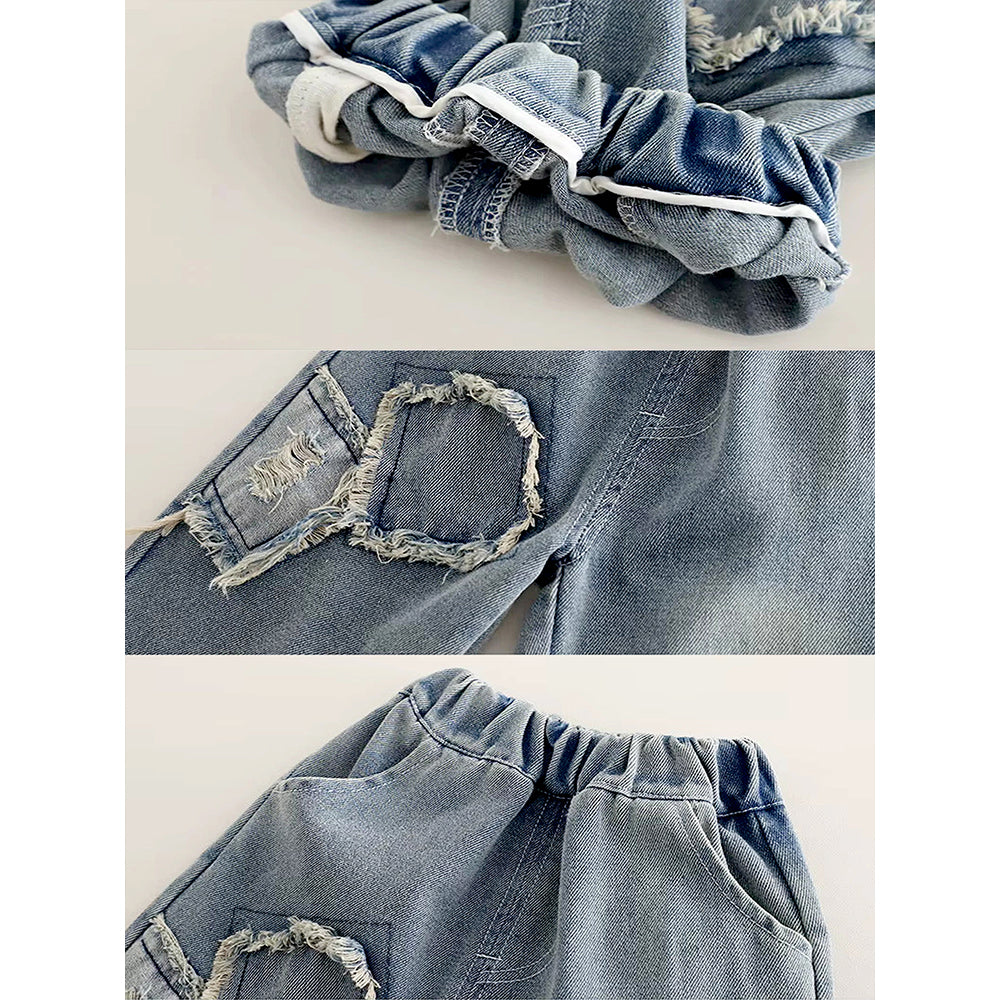 ABC Ripped Denim Hoodie with Pants for Kids