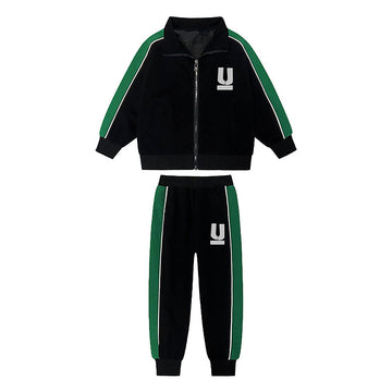 Casual Black With Green Borer 2Pcs Track Suit Set For Kids & Tweens