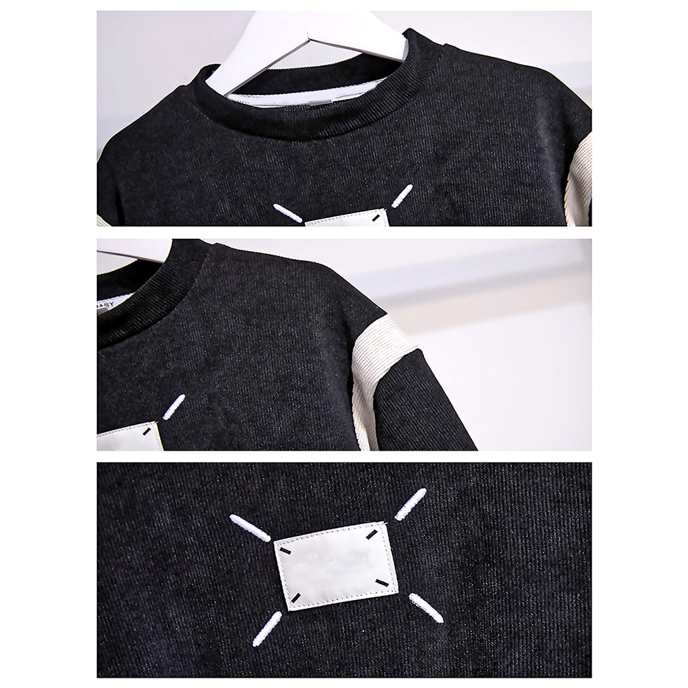 Self Patterned Black Patch Casual Stripes 2Pcs Track Suit Set For Kids & Tweens