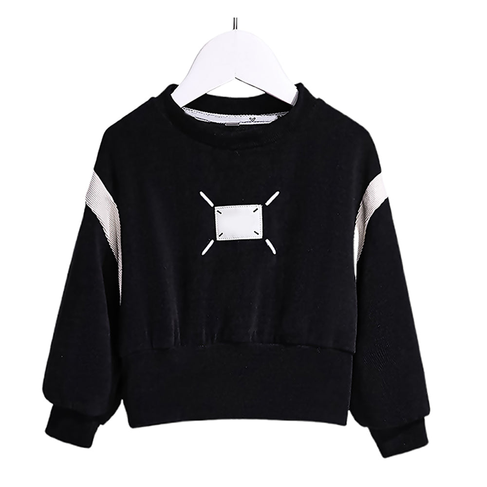 Self Patterned Black Patch Casual Stripes 2Pcs Track Suit Set For Kids & Tweens