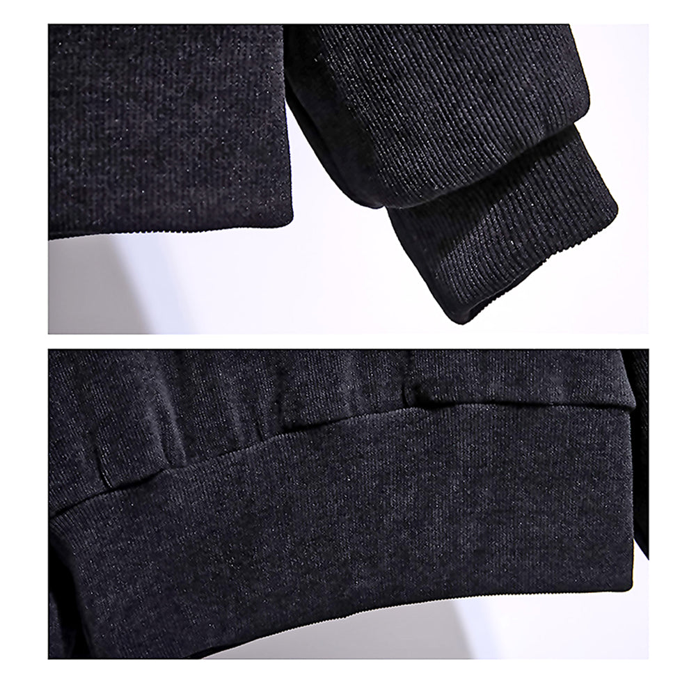 Self Patterned Black Patch Casual Stripes 2Pcs Track Suit Set For Kids & Tweens