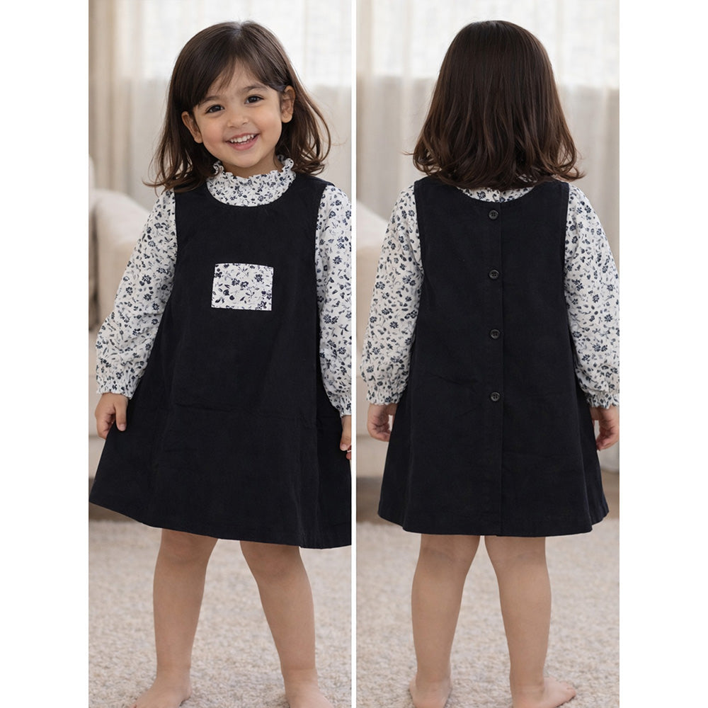 Black Pinafore style 2pcs Casualwear set for Girls