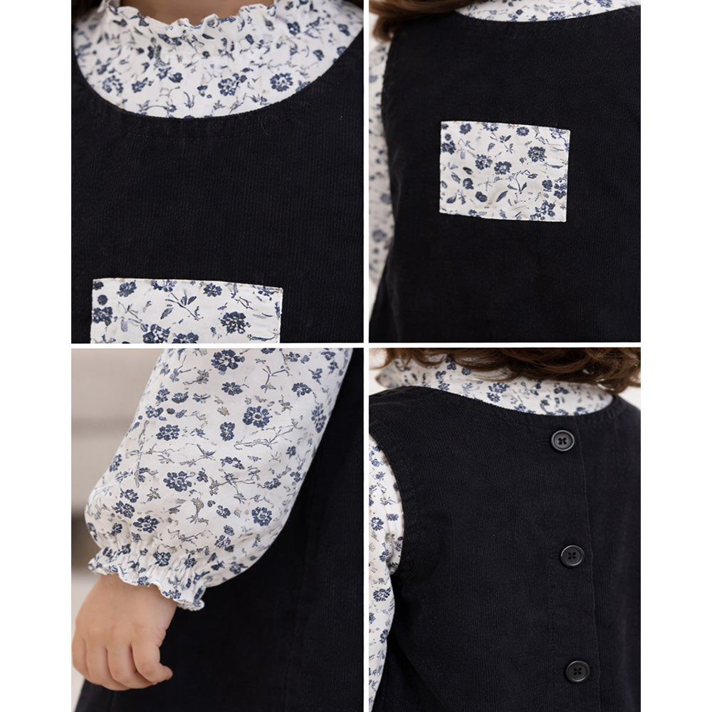 Black Pinafore style 2pcs Casualwear set for Girls