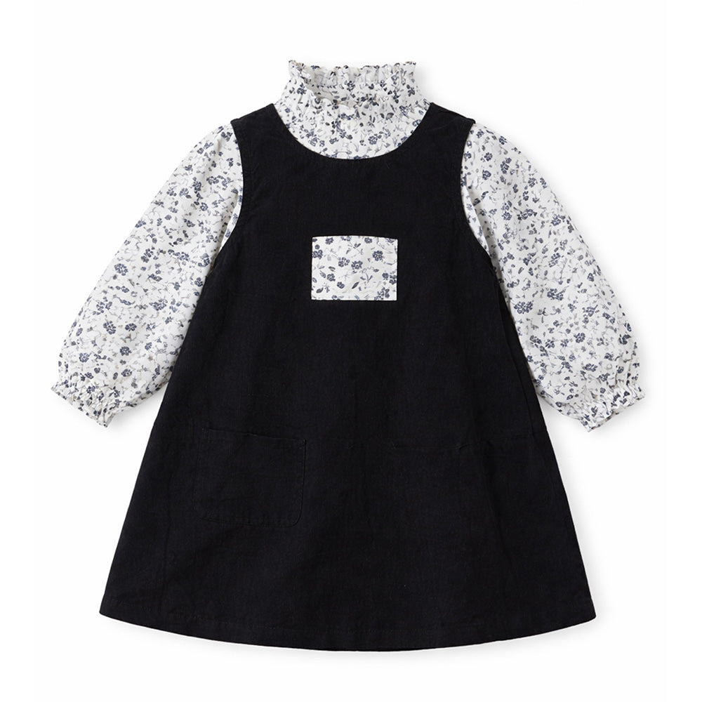 Black Pinafore style 2pcs Casualwear set for Girls