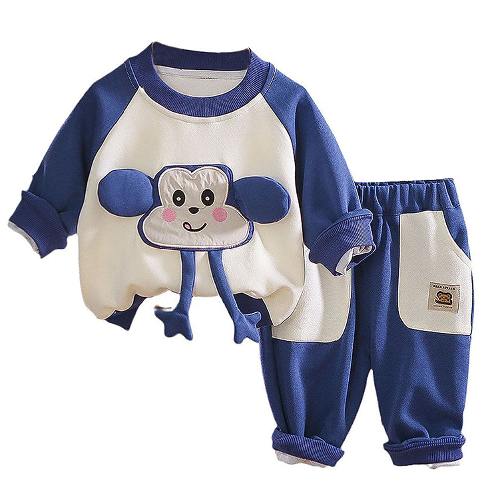 Blue 3D Monkey Face 2Pcs Track Suit Set For Winter And All Season Wear