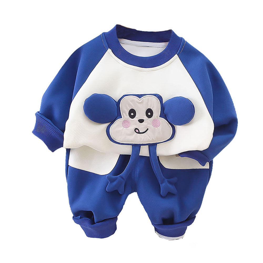 Blue 3D Monkey Face 2Pcs Track Suit Set For Winter And All Season Wear