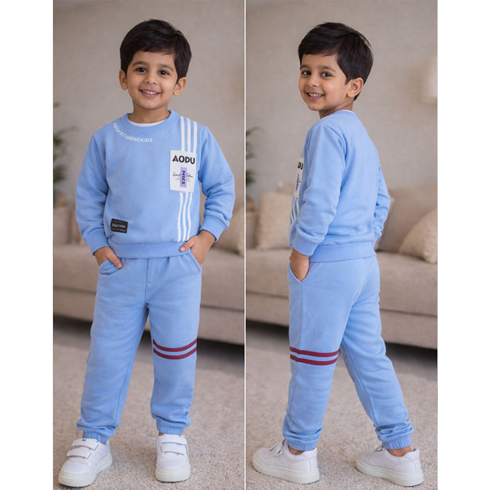 Blue & White Stripes 2pcs Fleece Winter Tracksuit Set for Kids