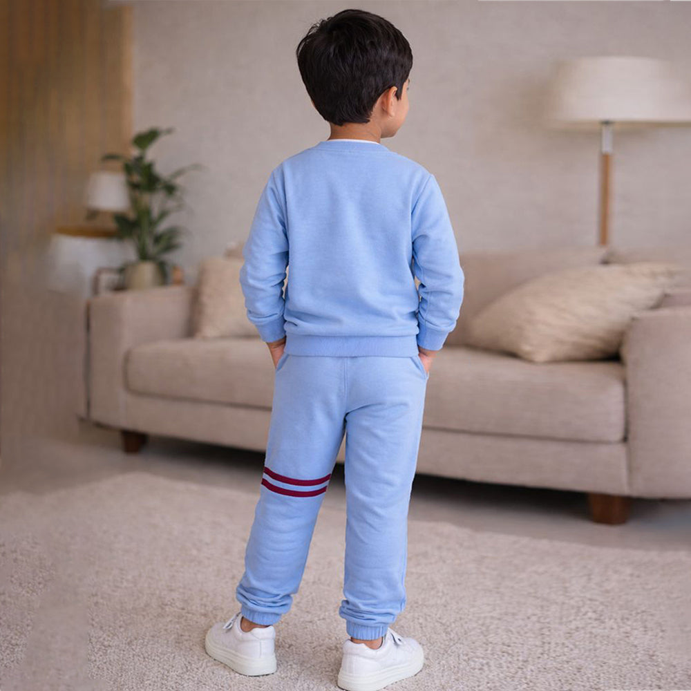 Blue & White Stripes 2pcs Fleece Winter Tracksuit Set for Kids