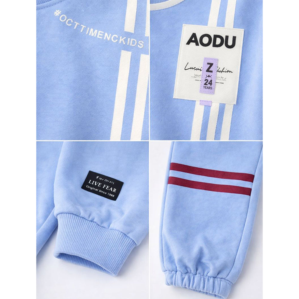 Blue & White Stripes 2pcs Fleece Winter Tracksuit Set for Kids