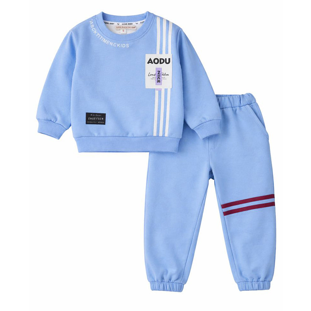 Blue & White Stripes 2pcs Fleece Winter Tracksuit Set for Kids