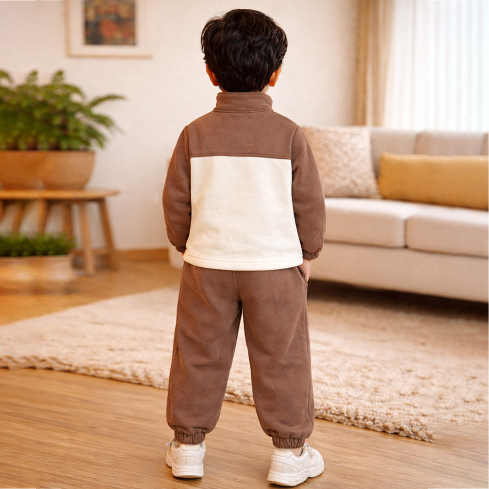 Brown Crew Neck 3D Lion , Fleece winter Tracksuit Set for Kids