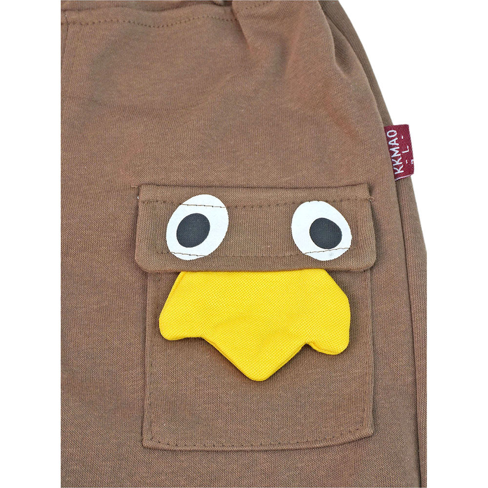 2 Pcs Set Brown Striped 3D Fluffy Dino Tummy Sweat Shirt And Pants Set For Toddler And Kids Winter And All Season Wear