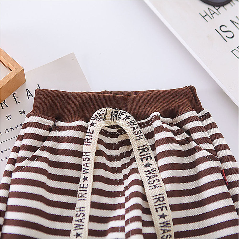 2Pcs Set Brown Stripes Doggy Eye Patch Track Suit Set For Toddler And Kids Winter & All Season Wear