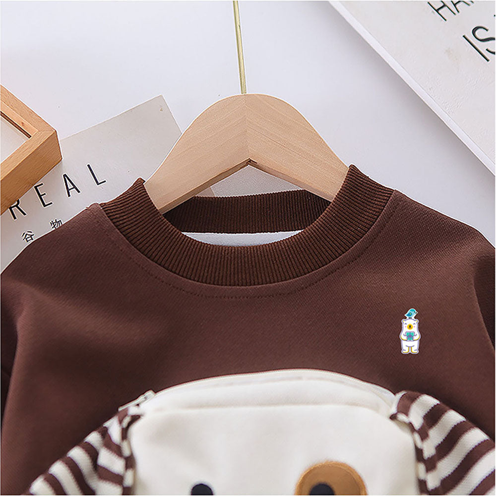 2Pcs Set Brown Stripes Doggy Eye Patch Track Suit Set For Toddler And Kids Winter & All Season Wear