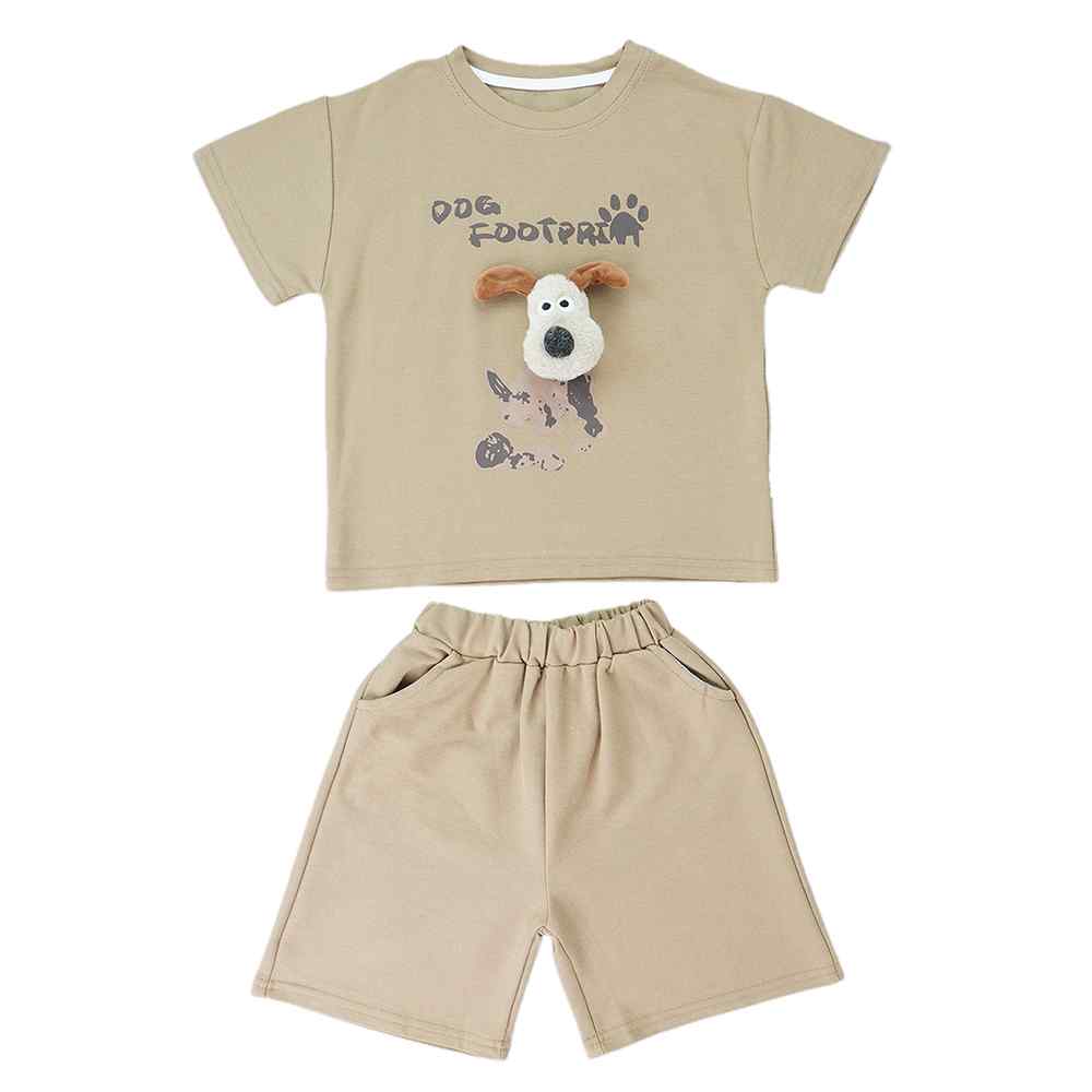 Brown Doggy Paw 2pcs Shorts set for Toddlers and Kids.