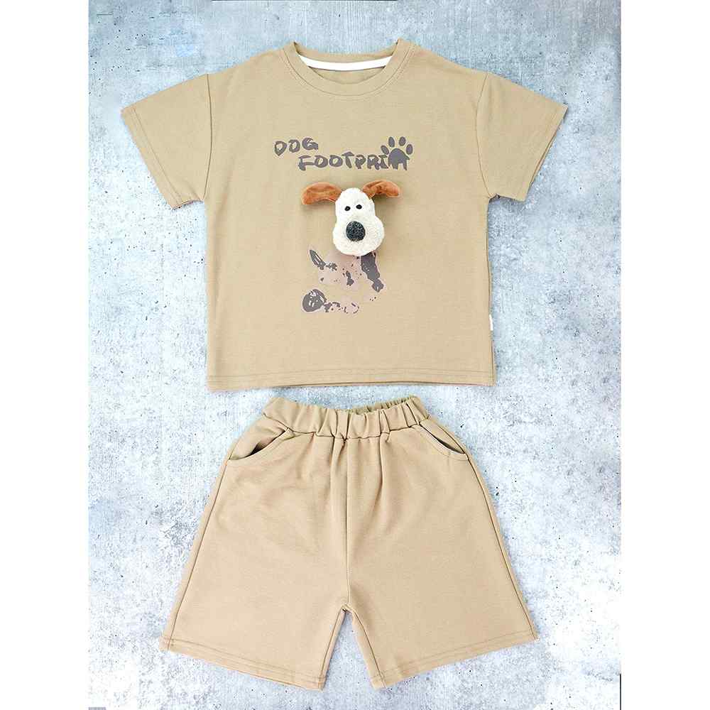 Brown Doggy Paw 2pcs Shorts set for Toddlers and Kids.