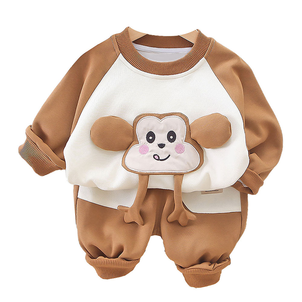 Brown 3D Monkey Face 2Pcs Track Suit Set For Winter And All Season Wear