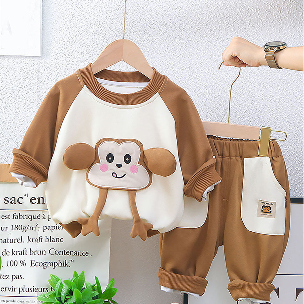 Brown 3D Monkey Face 2Pcs Track Suit Set For Winter And All Season Wear