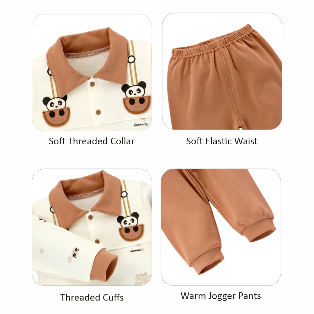 2pcs Brown Panda full sleeves shirt with matching Pants for Toddlers