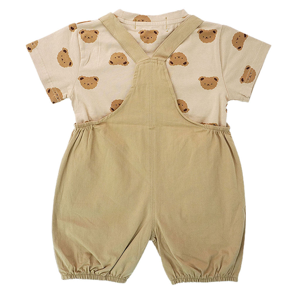 Brown Tee Cream Dungary Style 2Pcs Set For Toddlers And Kids