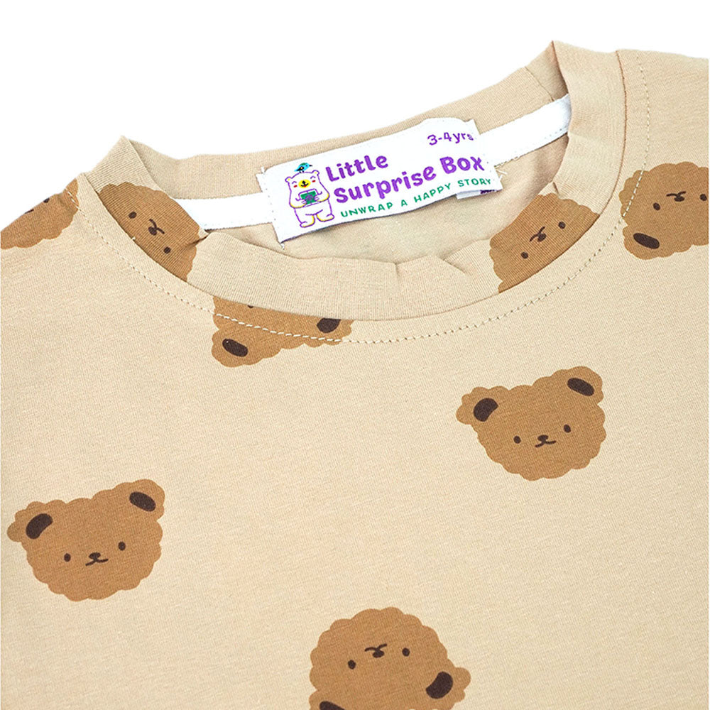 Brown Tee Cream Dungary Style 2Pcs Set For Toddlers And Kids