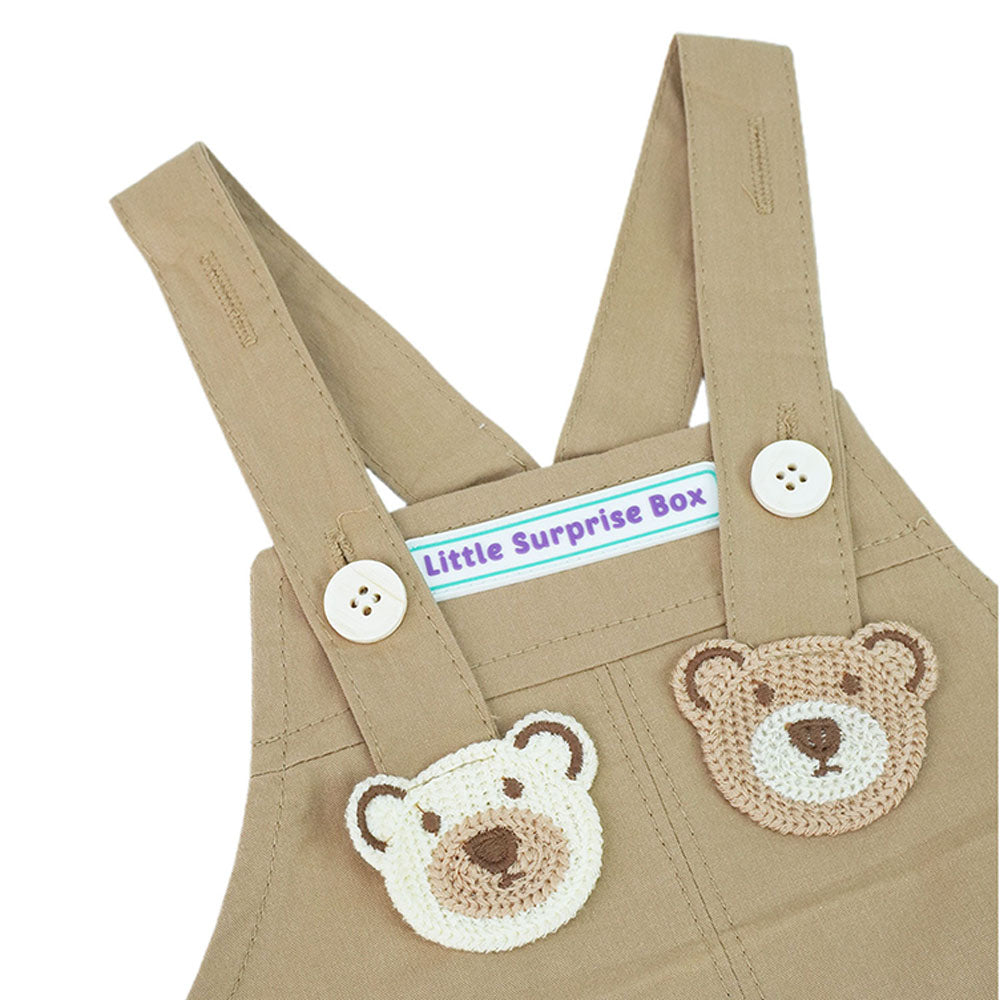 Brown Tee Cream Dungary Style 2Pcs Set For Toddlers And Kids
