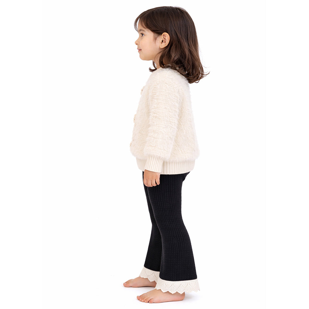 2 Pcs White Flower Sweater & Flare Pant, Winterwear co ord set for Girls