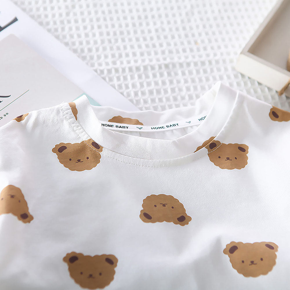 Cream Tee Brown Dungary Style 2Pcs Set For Toddlers And Kids
