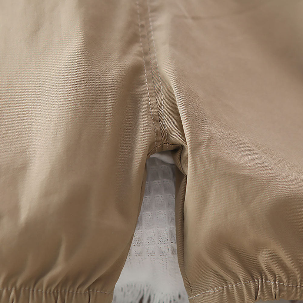 Cream Tee Brown Dungary Style 2Pcs Set For Toddlers And Kids