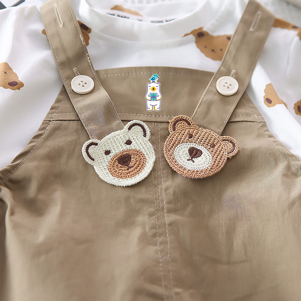 Cream Tee Brown Dungary Style 2Pcs Set For Toddlers And Kids