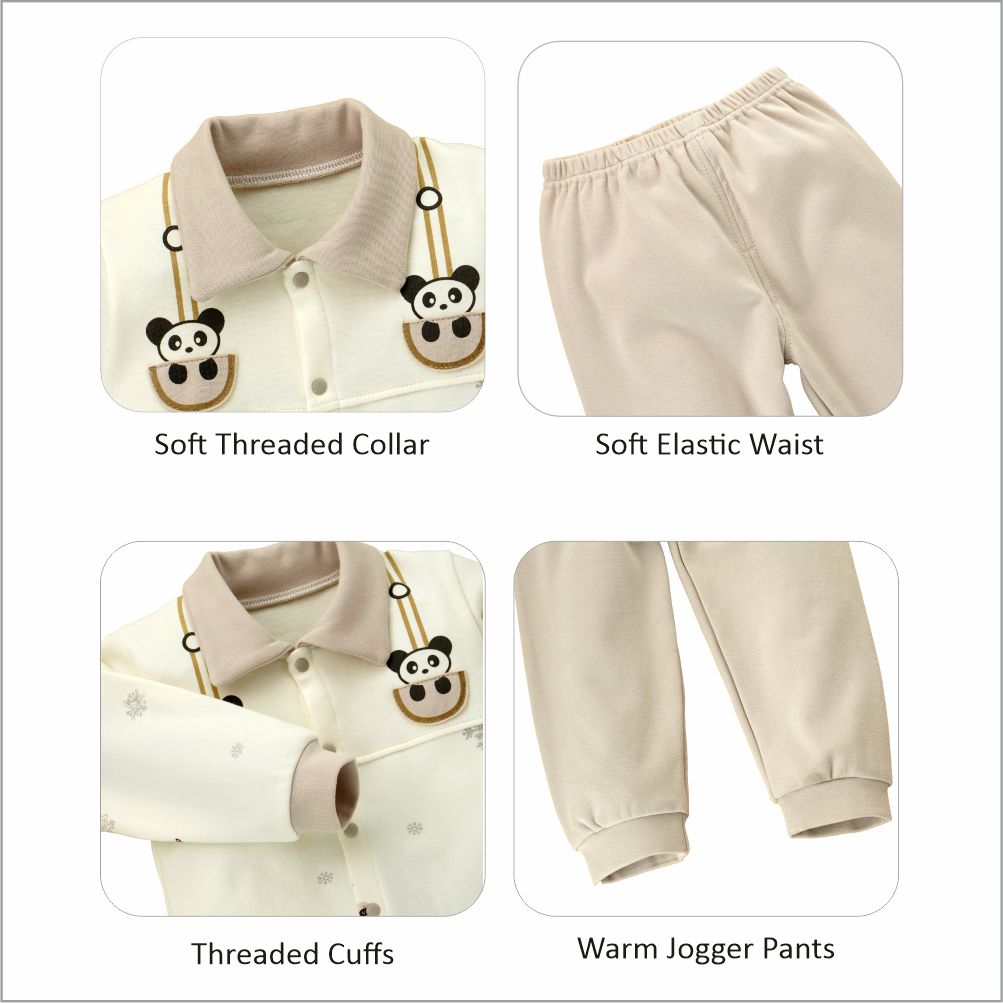 2pcs Cream Panda full sleeves shirt with matching Pants for Toddlers