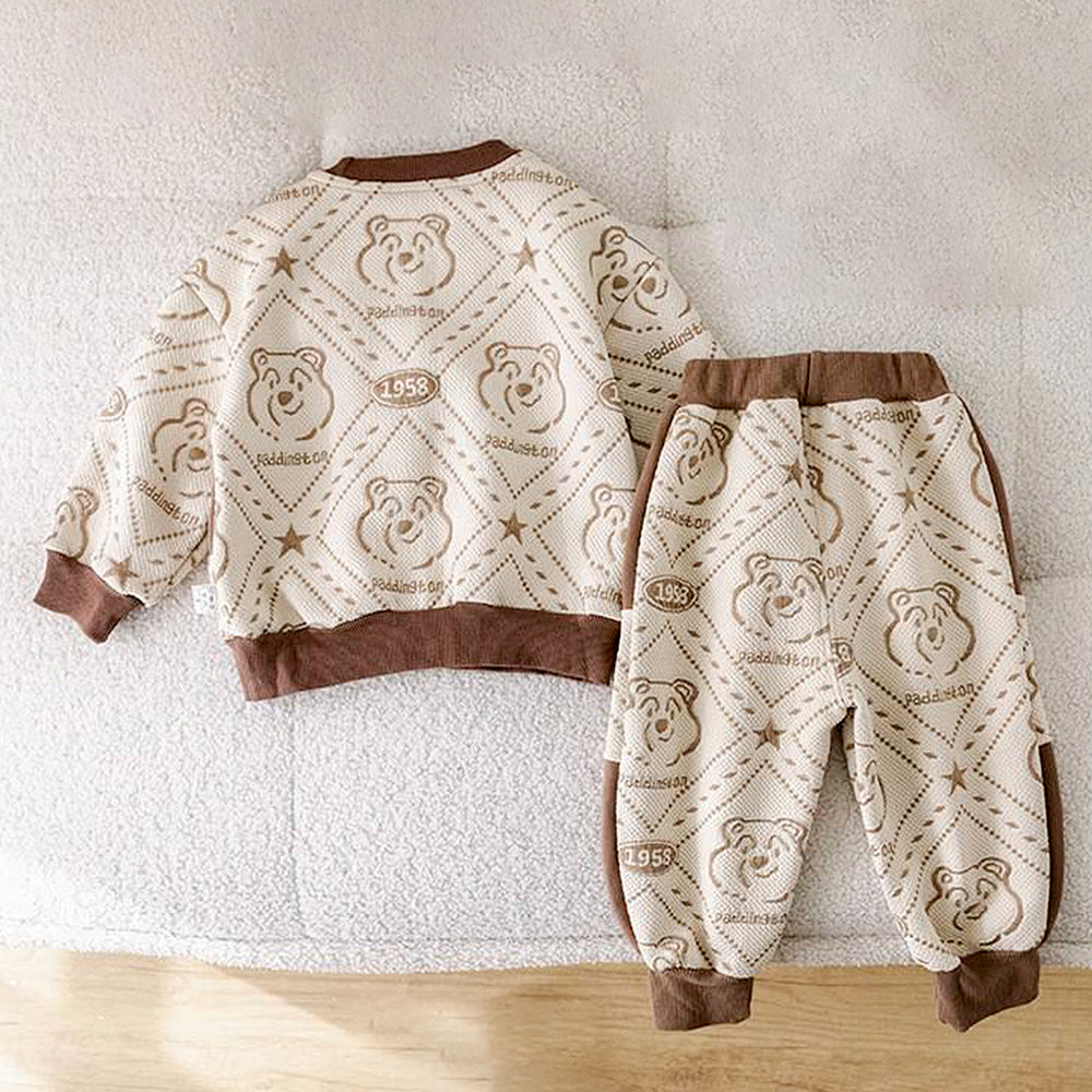 Cream & Brown Dotted Teddy, 2pcs Tracksuit Set for Kids