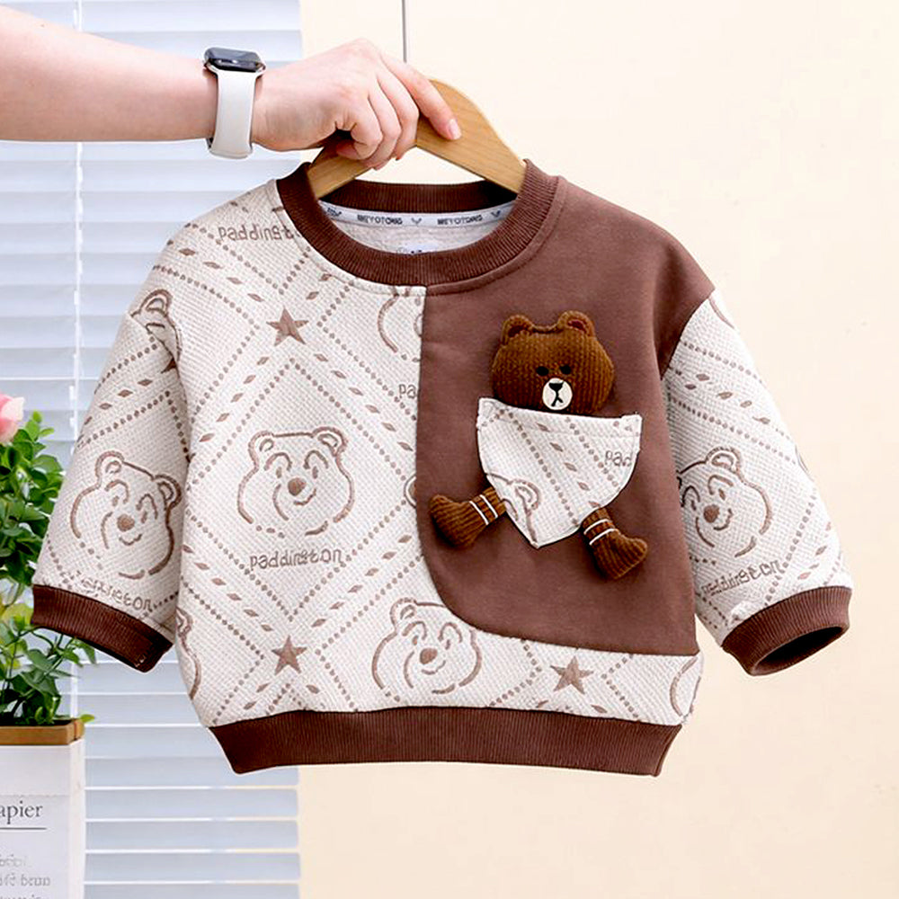 Cream & Brown Dotted Teddy, 2pcs Tracksuit Set for Kids