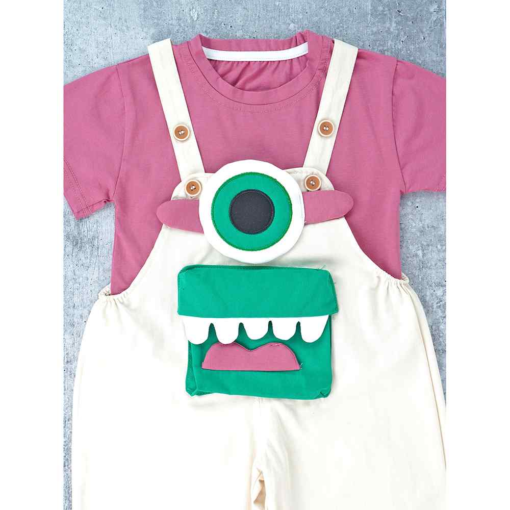 Cream One eye Monster, 2 pcs Dungary style set for Toddlers and Kids