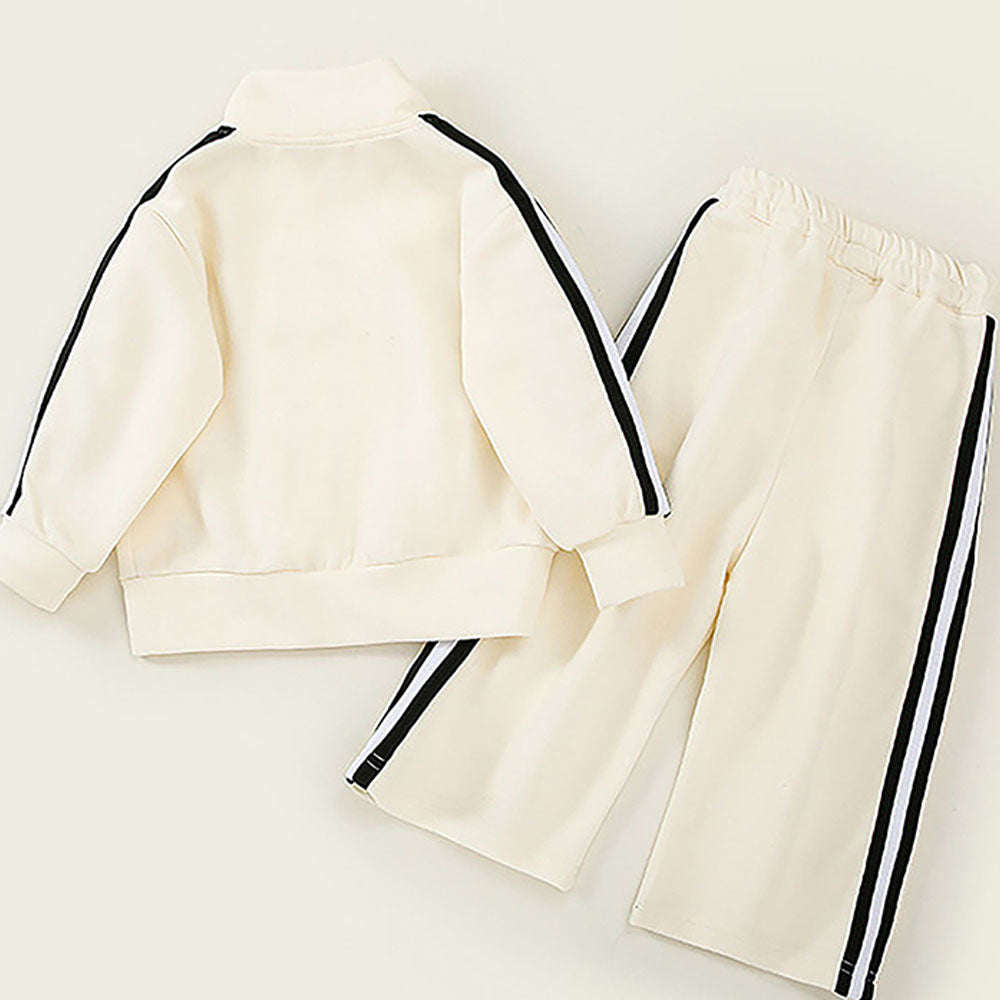 Casual Cream & Black Big Heart 2Pcs Track Suit Set For Kids & Tweens