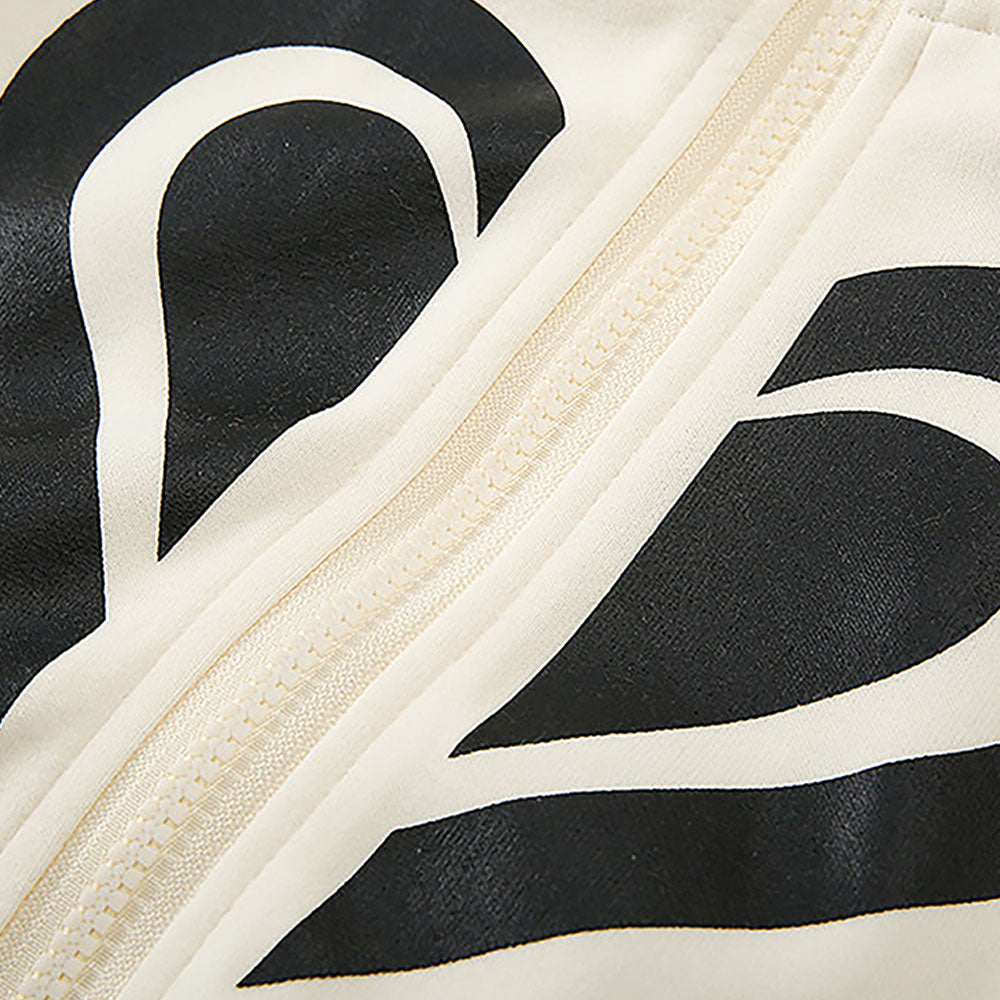 Casual Cream & Black Big Heart 2Pcs Track Suit Set For Kids & Tweens