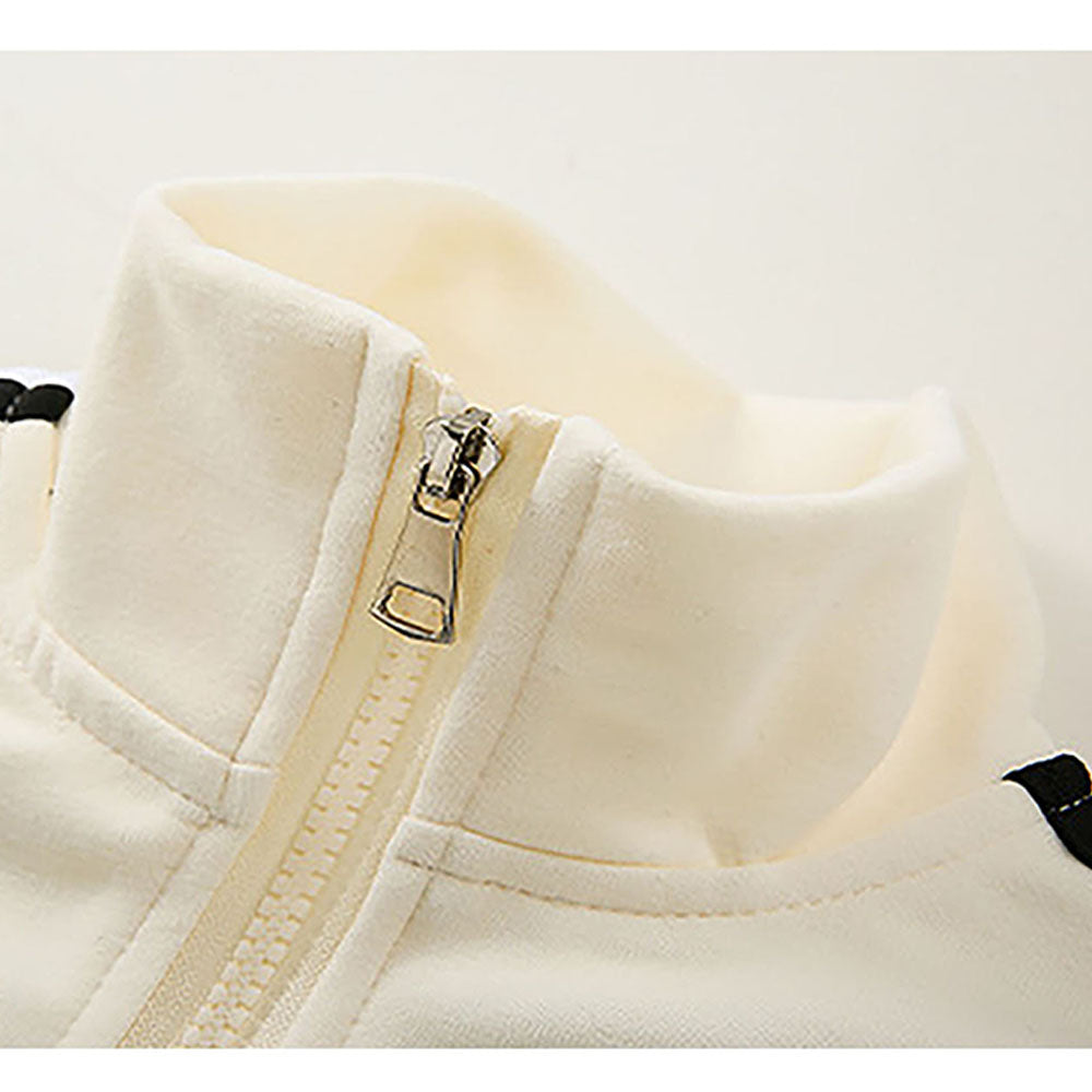 Casual Cream & Black Big Heart 2Pcs Track Suit Set For Kids & Tweens