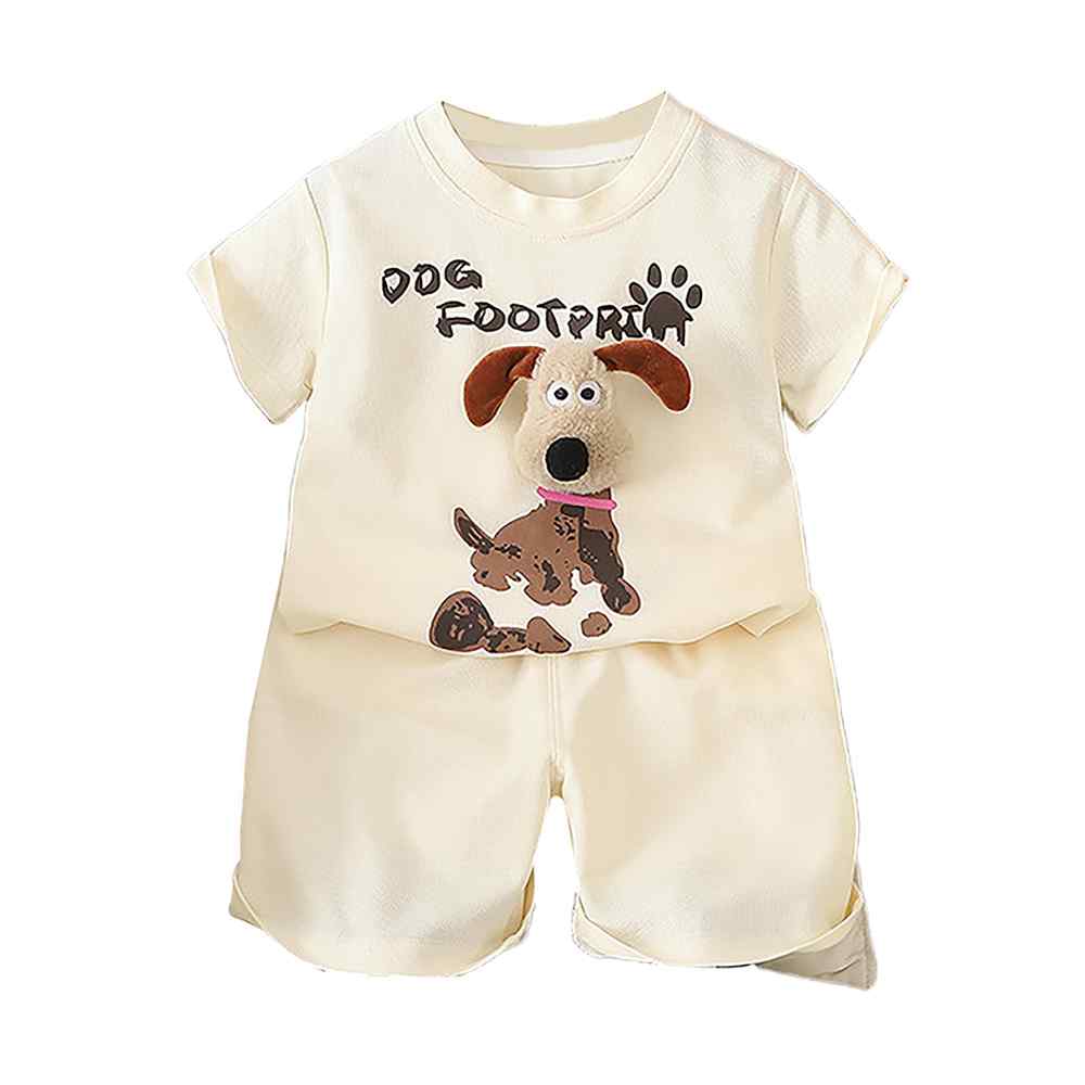 Cream Doggy Paw 2pcs Shorts set for Toddlers and Kids.