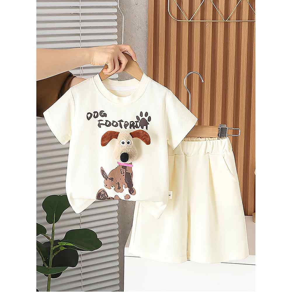 Cream Doggy Paw 2pcs Shorts set for Toddlers and Kids.