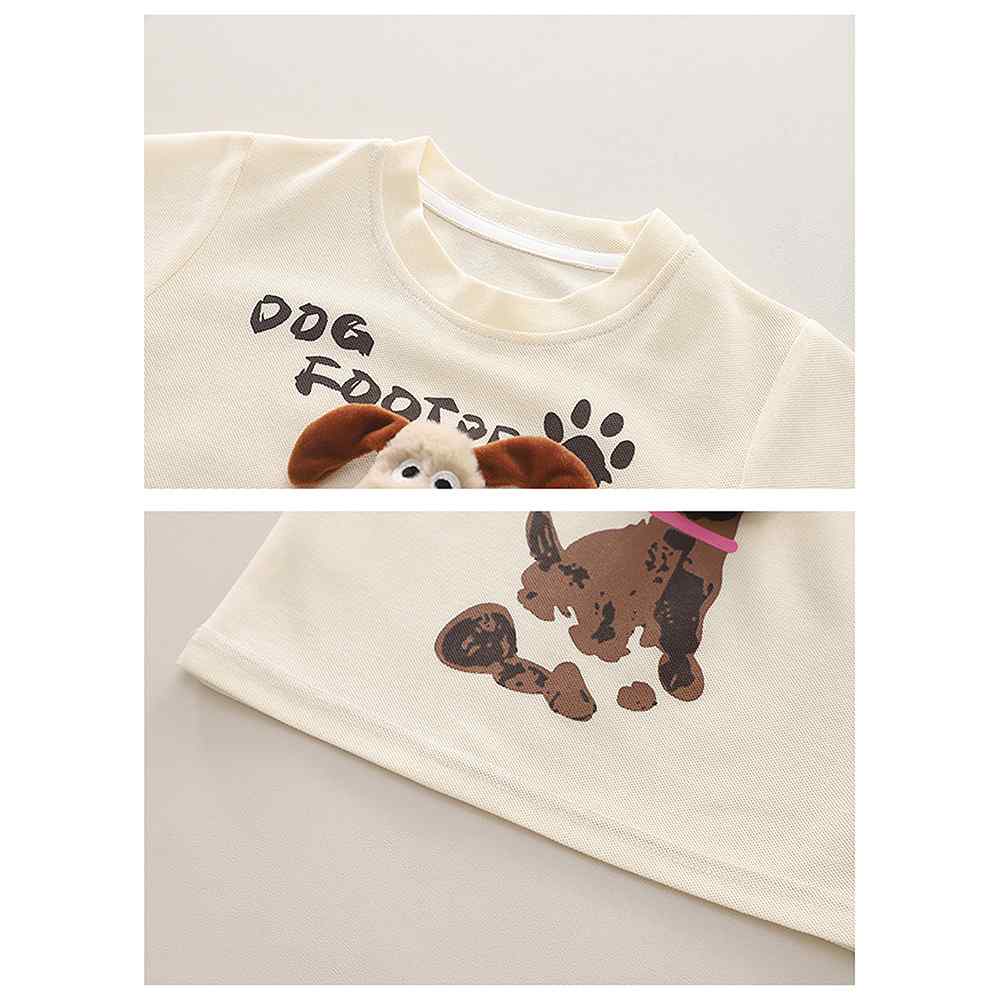 Cream Doggy Paw 2pcs Shorts set for Toddlers and Kids.