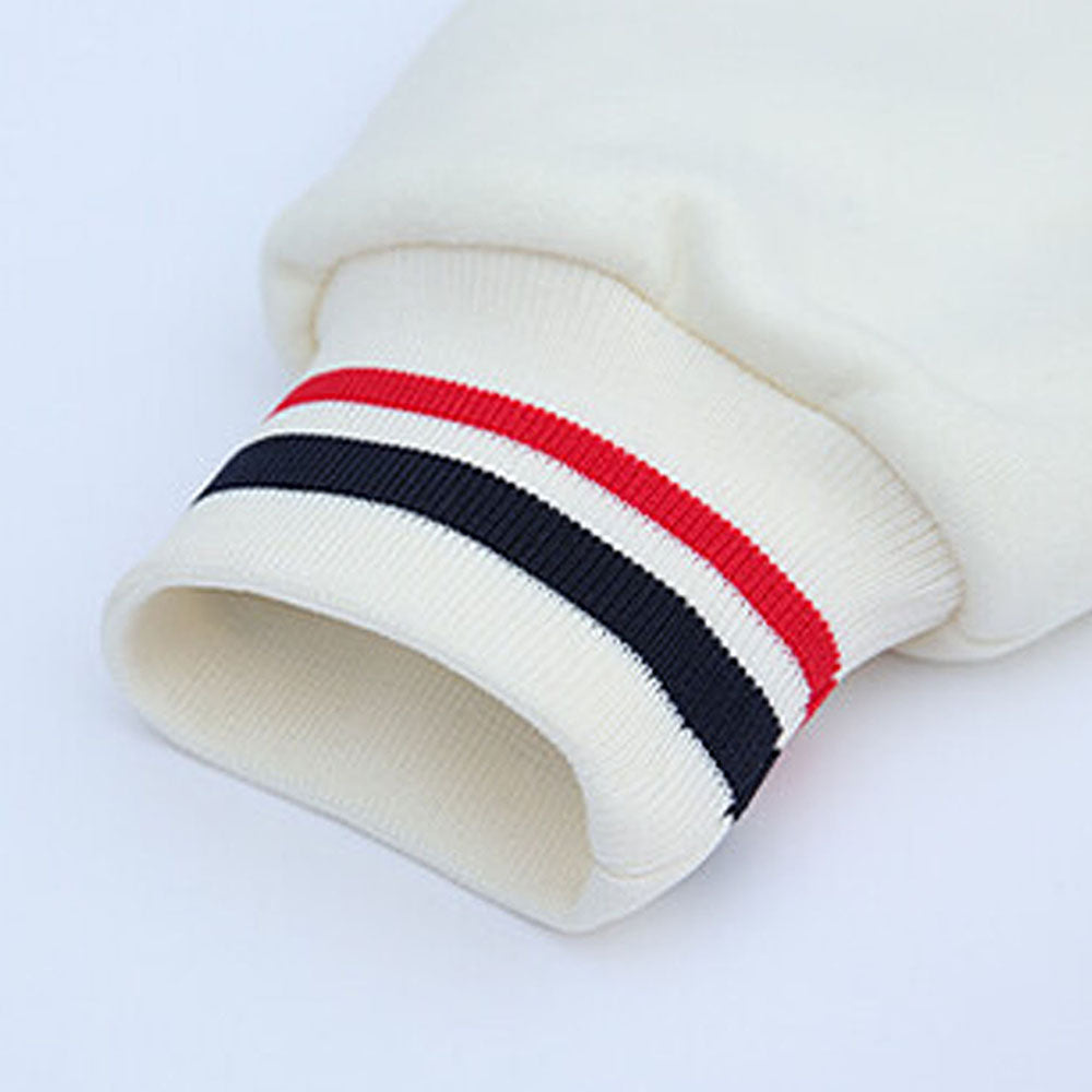 2Pcs Cream With Red And Navy Varsity Style Jacket With Matching Pants For Kids & Tweens
