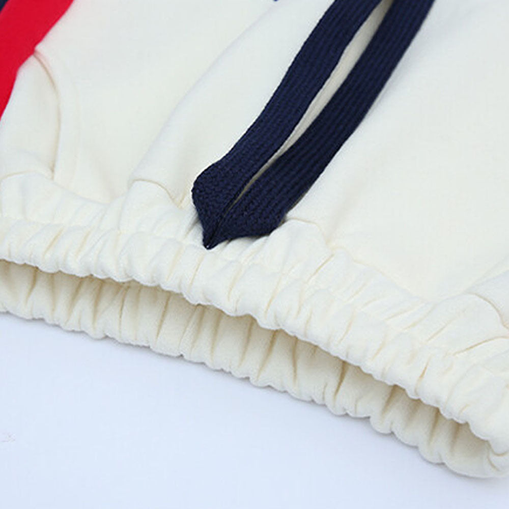 2Pcs Cream With Red And Navy Varsity Style Jacket With Matching Pants For Kids & Tweens