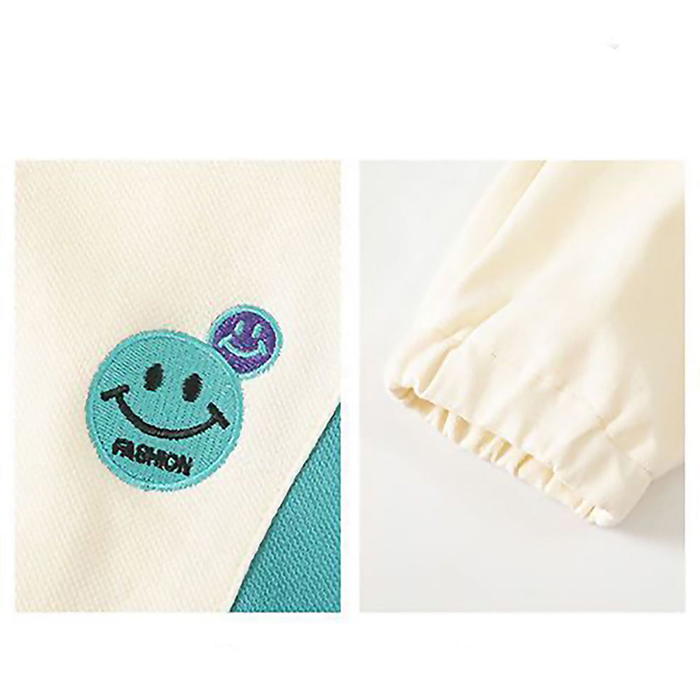 Cream With Teal & Purple Stripes 2Pcs Track Suit Set For Kids & Tweens