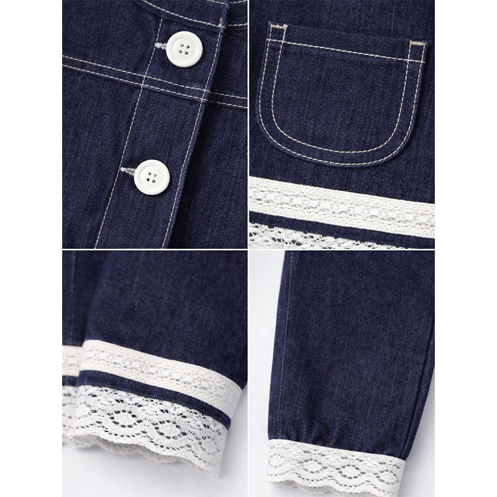 2 Pcs Denim Embroidered Jacket with Wide Leg Pants Co-ord sets