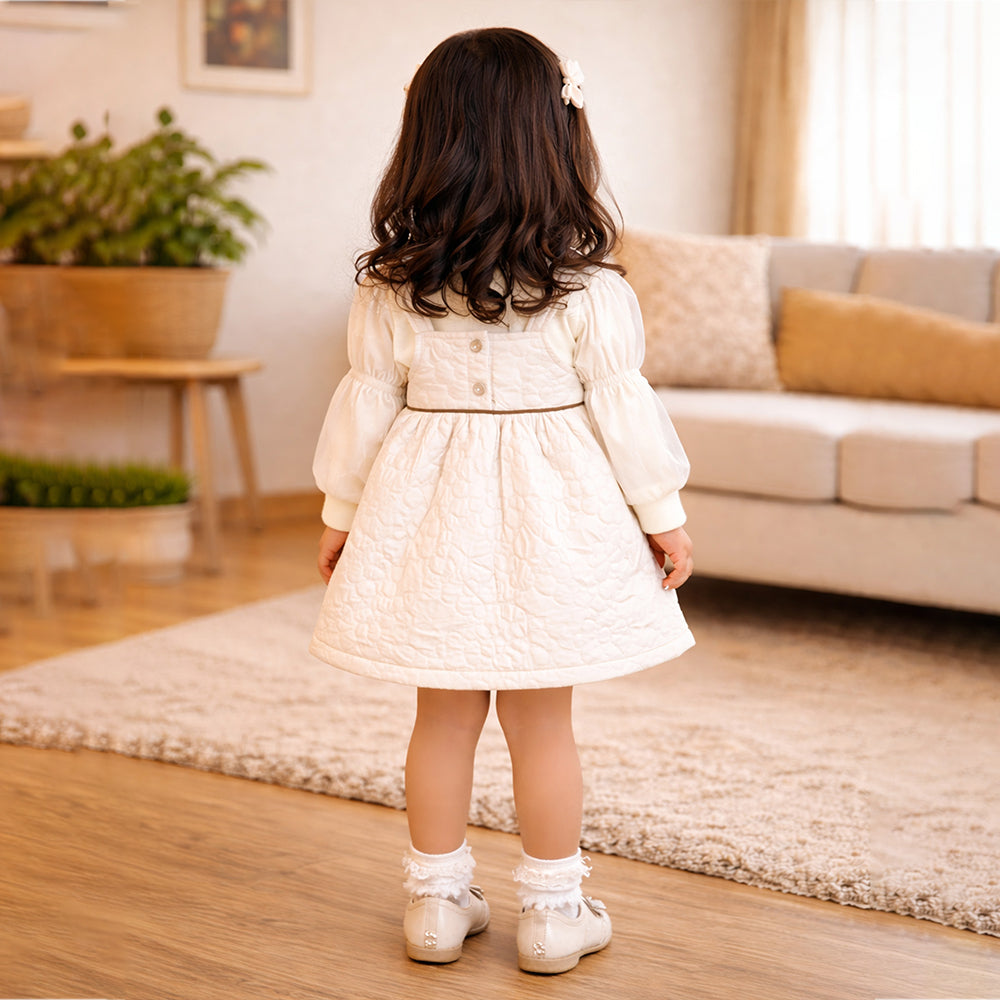 Cream Quilted Pinafore Dress with Inner Top for Girls – Little Surprise Box Pvt. Ltd