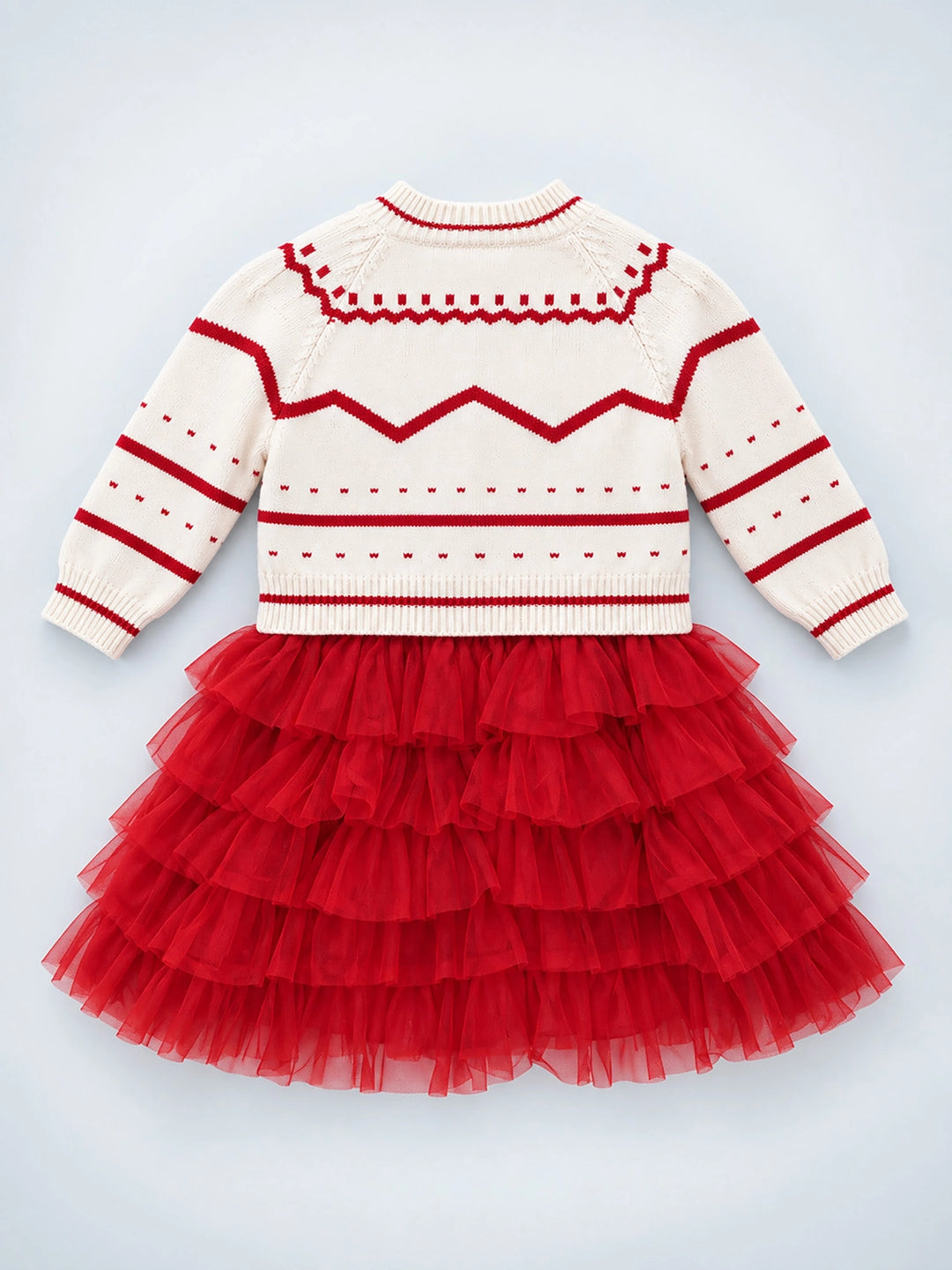 White Strawberry Cardigan & White-Red Ruffle Frock, Winterwear 2 Pcs Set for Girls