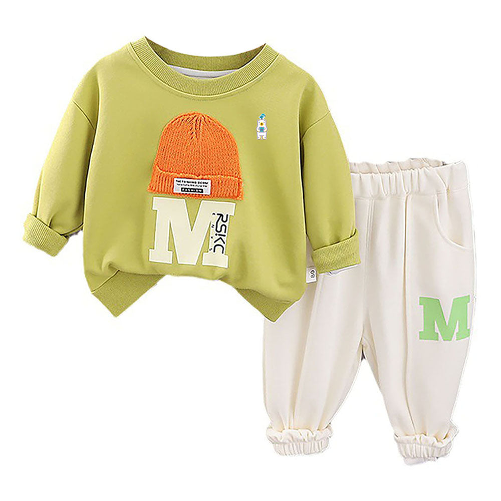 Mint Green 3D Cap Design 2 Pcs Track Suit Set For Toddlers And Kids