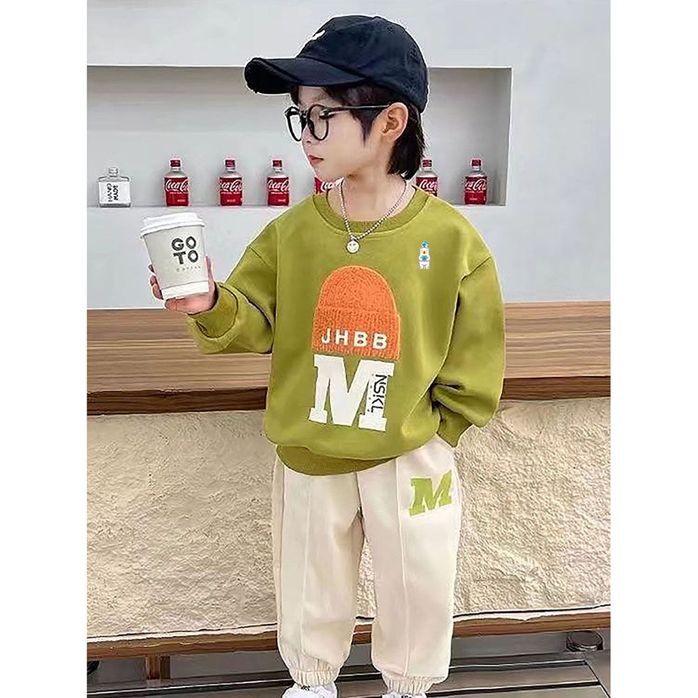 Mint Green 3D Cap Design 2 Pcs Track Suit Set For Toddlers And Kids