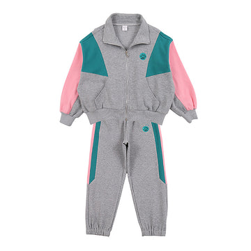 Casual Grey With Mint & Pink Stripes 2Pcs Track Suit Set For Kids & Tweens