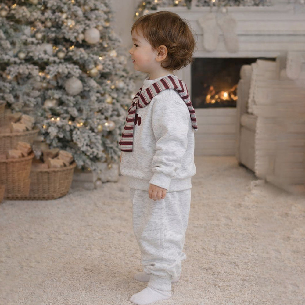 2 Pcs Grey Sweatshirt & Pants styled up with Muffler for Kids
